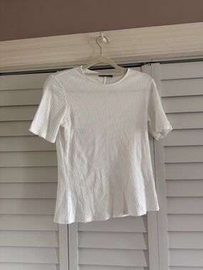 The Row White Ribbed Short-Sleeve Crew Top